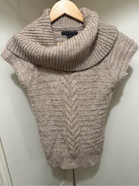 Elena Solano Taupe Short-Sleeve Cable Cowl Neck Sweater